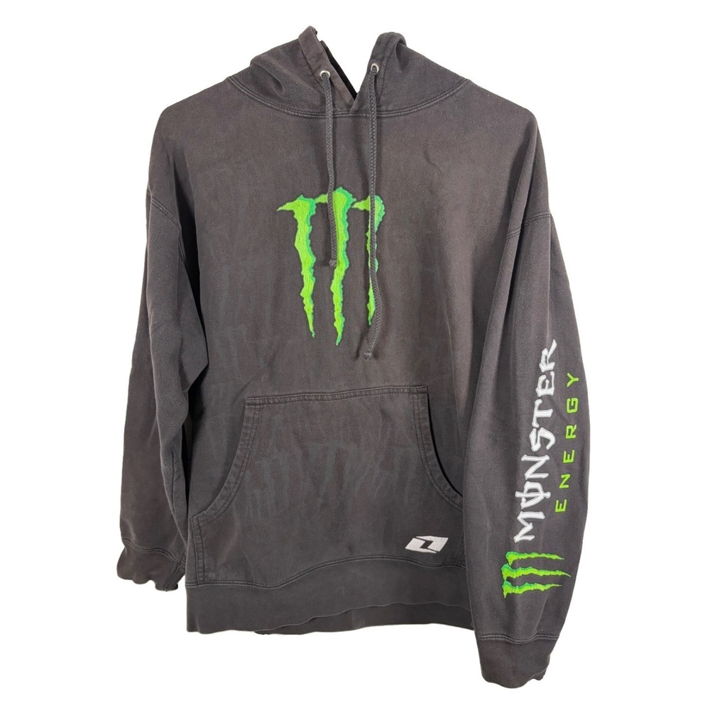 Monster Energy x One Industries Hoodie Sz L Faded Black Claw Y2K Skater Grunge